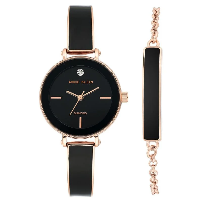 Anne Klein Quartz Analog Black Dial Metal Strap Watch For Women