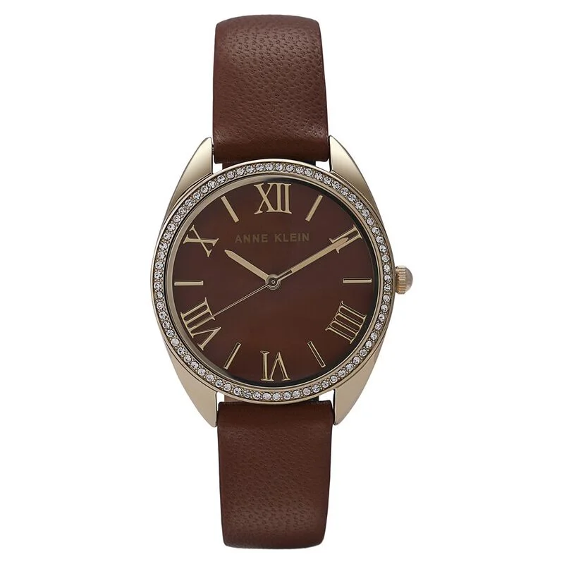 Anne Klein Quartz Analog Brown Dial Leather Strap Watch For Women