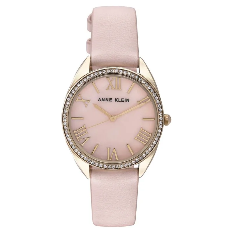 Anne Klein Quartz Analog Pink Dial Leather Strap Watch For Women