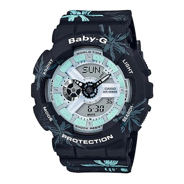 Casio Baby-G Summer Flower Pattern Black Resin Band Watch BA110CF-1A BA-110CF-1A