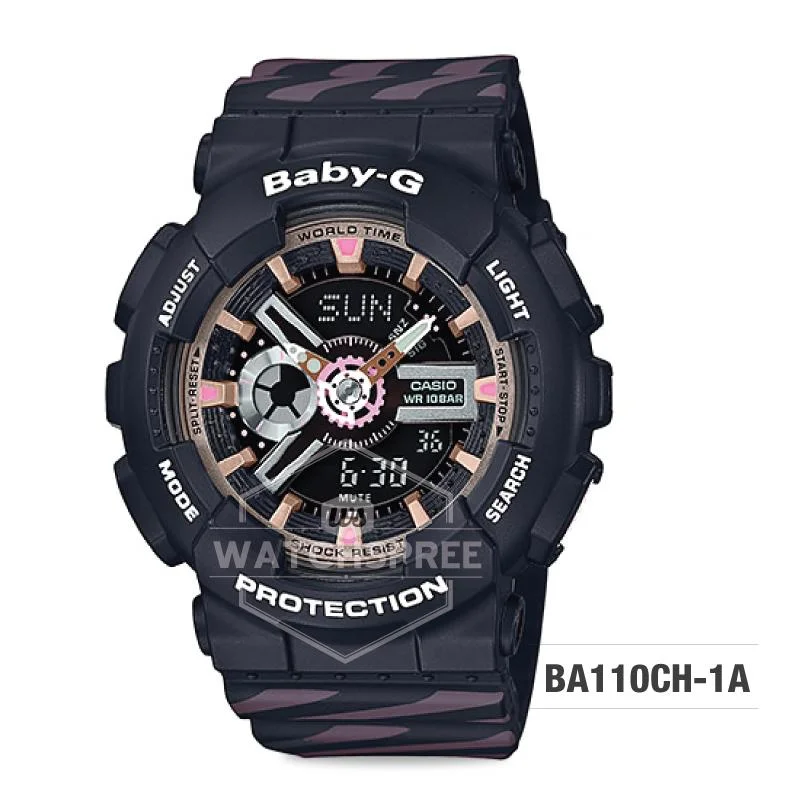 Casio Baby-G PUNTO IT DESIGN BA-110 Series Black and Pastel Pink Resin Band Watch BA110CH-1A