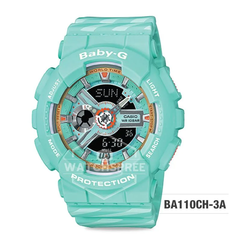 Casio Baby-G PUNTO IT DESIGN BA-110 Series Emerald Green and Pastel Blue Resin Band Watch BA110CH-3A