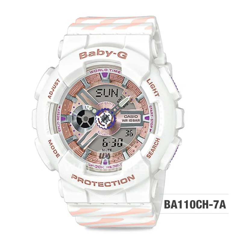 Casio Baby-G PUNTO IT DESIGN BA-110 Series White and Pastel Pink Resin Band Watch BA110CH-7A