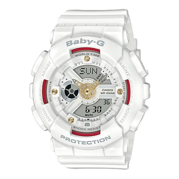 Casio Baby-G BA110 Series Diamond Index White Resin Band Watch BA110DDR-7A BA-110DDR-7A