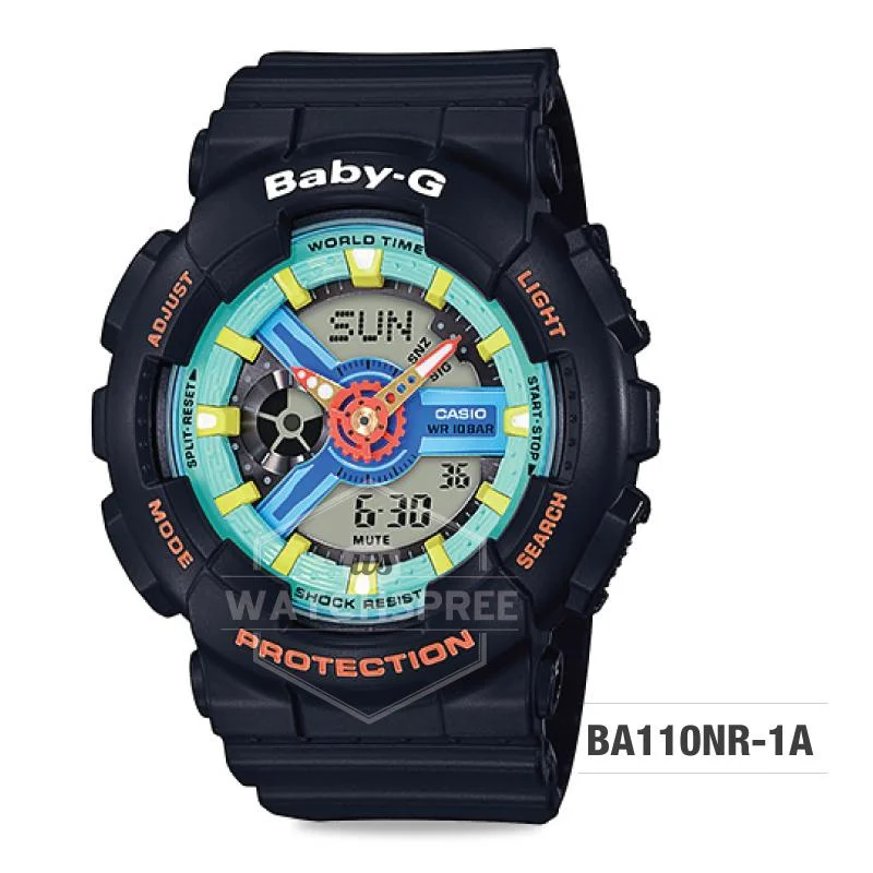 Casio Baby-G Neo Retro Colors BA-110 Series Black Resin Band Watch BA110NR-1A BA-110NR-1A