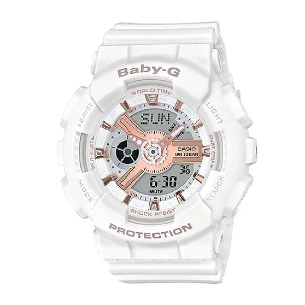 Casio Baby-G BA-110 Lineup Metallic Rose Gold White Resin Band Watch BA110RG-7A BA-110RG-7A BA110XRG-7A BA-110XRG-7A