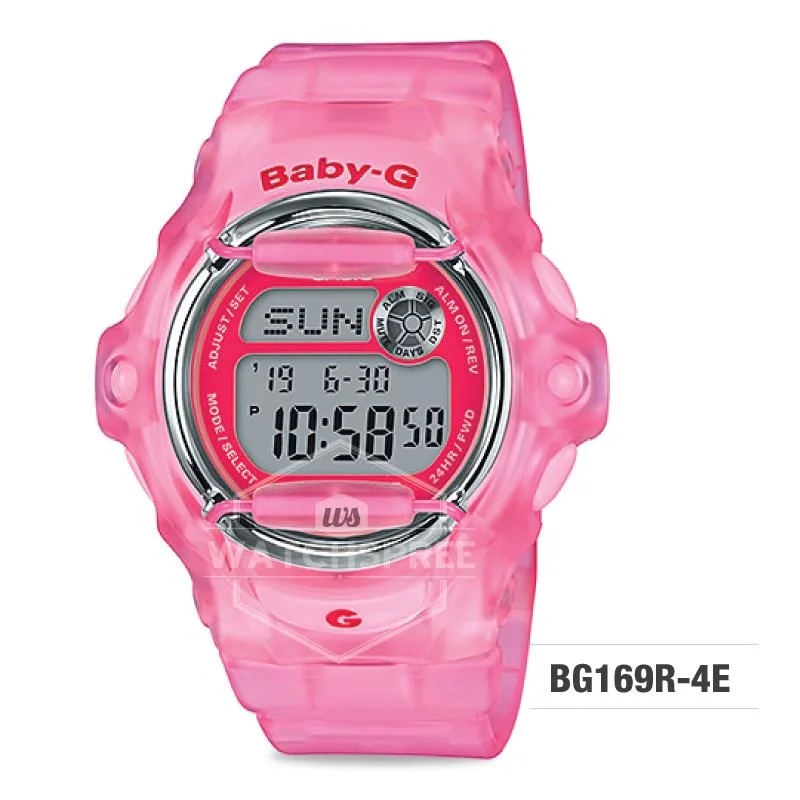 Casio Baby-G Neo Retro Colors BG-169 Series Pink Semi-transparent Resin Band Watch BG169R-4E BG-169R-4E