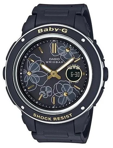 Casio Baby-G Popular Wide Face Black Resin Band Watch BGA150FL-1A BGA-150FL-1A