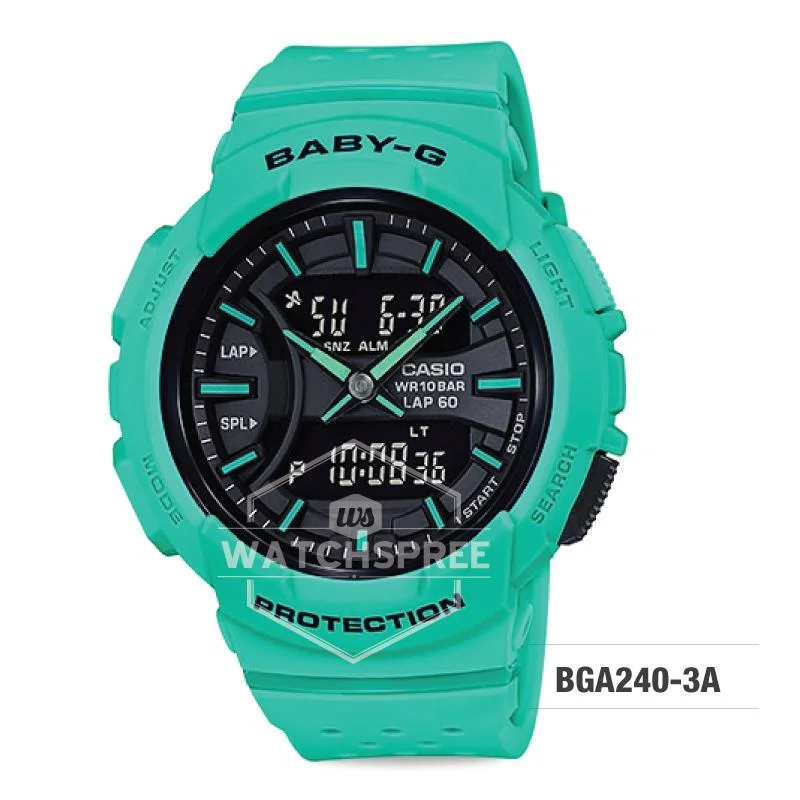 Casio Baby-G For Running Series Neon Color Models Green Resin Band Watch BGA240-3A