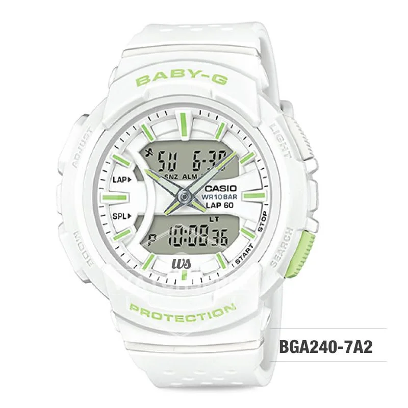 Casio Baby-G For Running Series Neon Color Models White Resin Band Watch BGA240-7A2