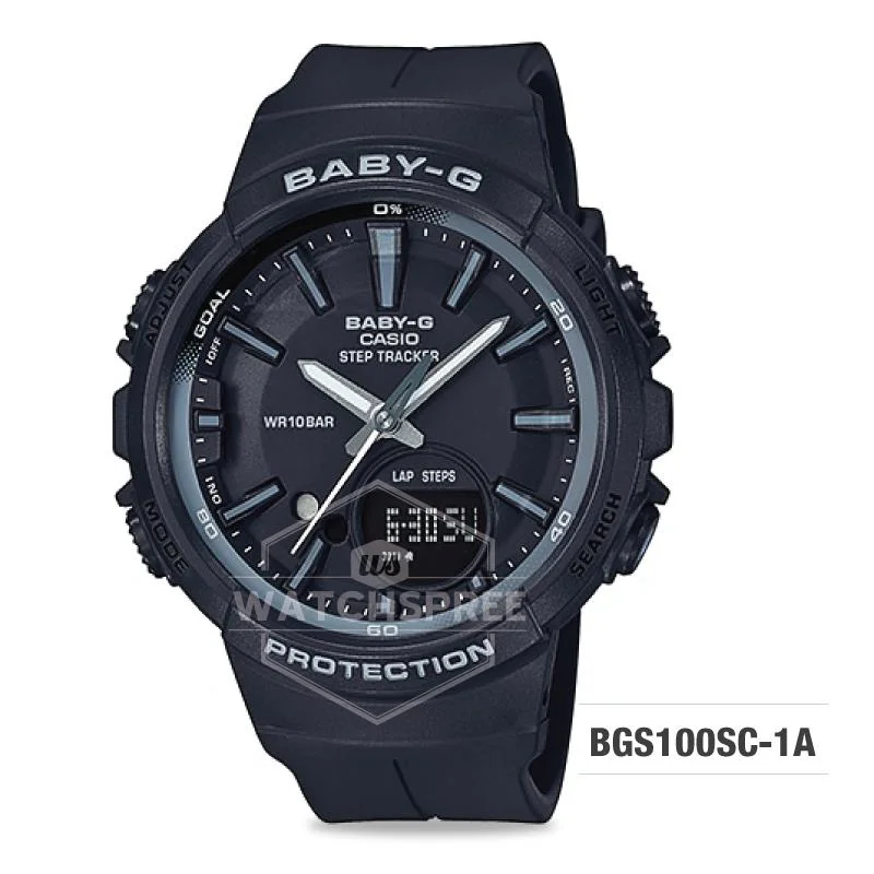 Casio Baby-G For Running Series Step Tracker Black Resin Band Watch BGS100SC-1A BGS-100SC-1A