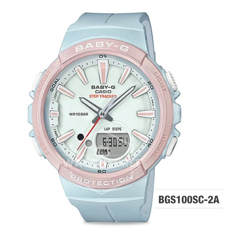 Casio Baby-G For Running Series Step Tracker Light Blue Resin Band Watch BGS100SC-2A BGS-100SC-2A