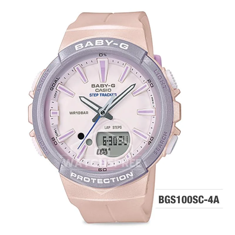 Casio Baby-G For Running Series Step Tracker Pink Pastel Resin Band Watch BGS100SC-4A BGS-100SC-4A