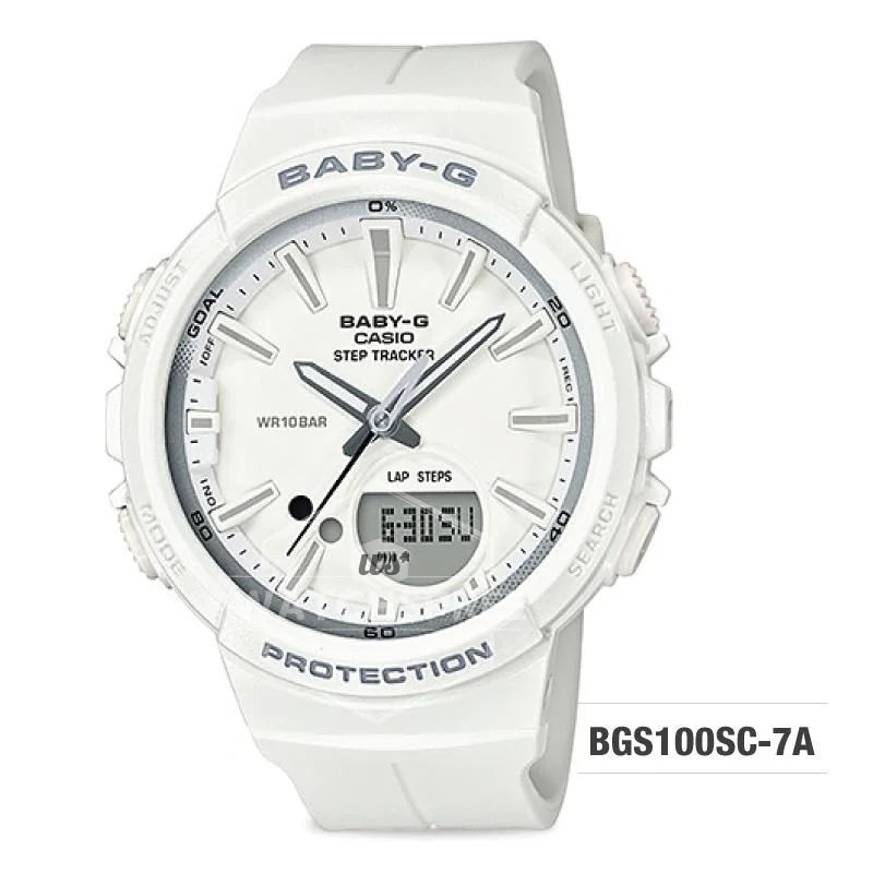 Casio Baby-G For Running Series Step Tracker White Resin Band Watch BGS100SC-7A BGS-100SC-7A