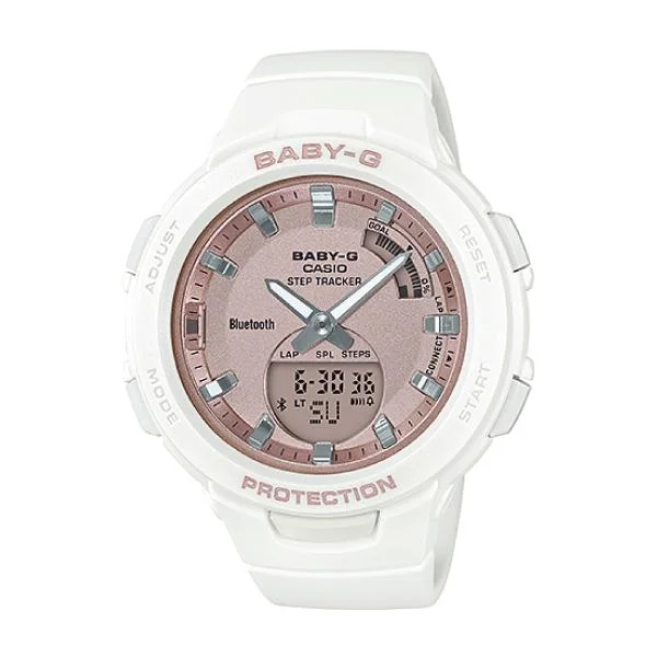 Casio Baby-G G-Squad Pink Gold Face Bluetooth® White Resin Band Watch BSAB100MF-7A BSA-B100MF-7A