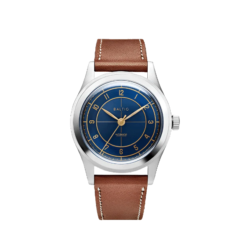 Baltic HMS 002 Blue Gilt - Stitched Brown Strap