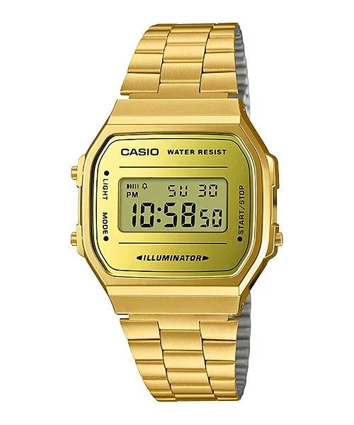 Casio Vintage Standard Digital Gold Stainless Steel Band Watch A168WEGM-9D A168WEGM-9