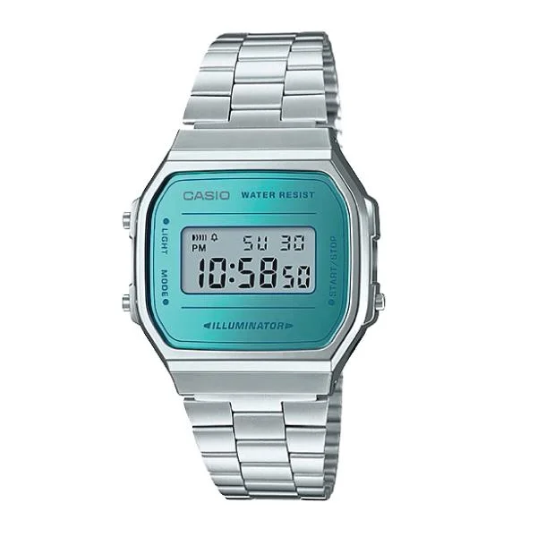 Casio Vintage Standard Digital Silver Stainless Steel Band Watch A168WEM-2D A168WEM-2