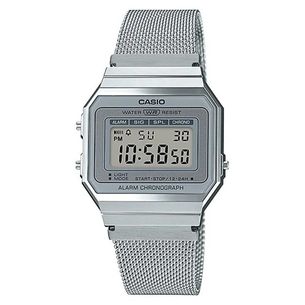 Casio Vintage Standard Digital Silver Stainless Steel Mesh Band Watch A700WM-7A