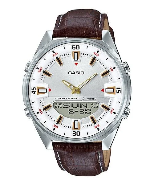 Casio Analog-Digital Brown Leather Strap Watch AMW830L-7A AMW-830L-7A