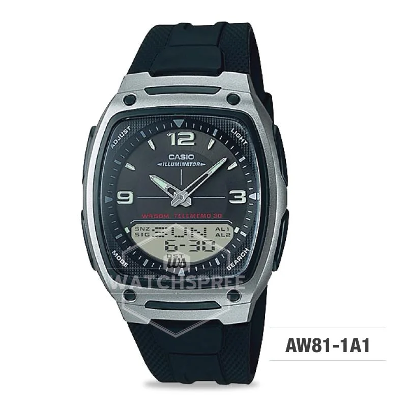 Casio Analog-Digital Black Resin Strap Watch AW81-1A1