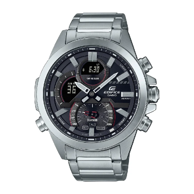 Casio Edifice ECB-30D-1ADF Black Analog-Digital Dial Silver Stainless Steel Band Men's Watch Smartphone Link World Time EX545