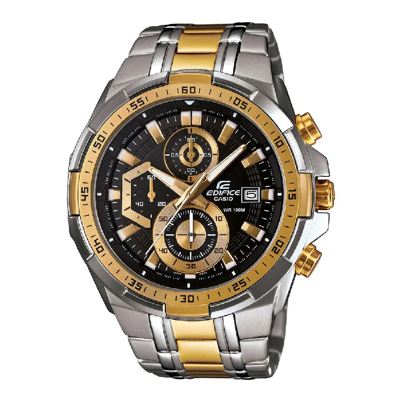 Casio EDifice EFR-539SG-1AVUDF Black Analog Dial Dual Tone Stainless Steel Band Men's Watch Chronograph 100M Water Resistant EX188