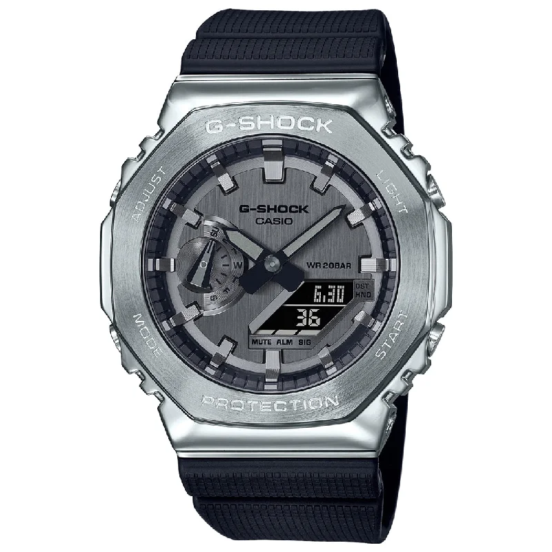 Casio G-Shock GM-2100-1ADR Silver Analog-Digital Dial Black Resin Strap Men's Watch Shock and 200M Water Resistant G1159