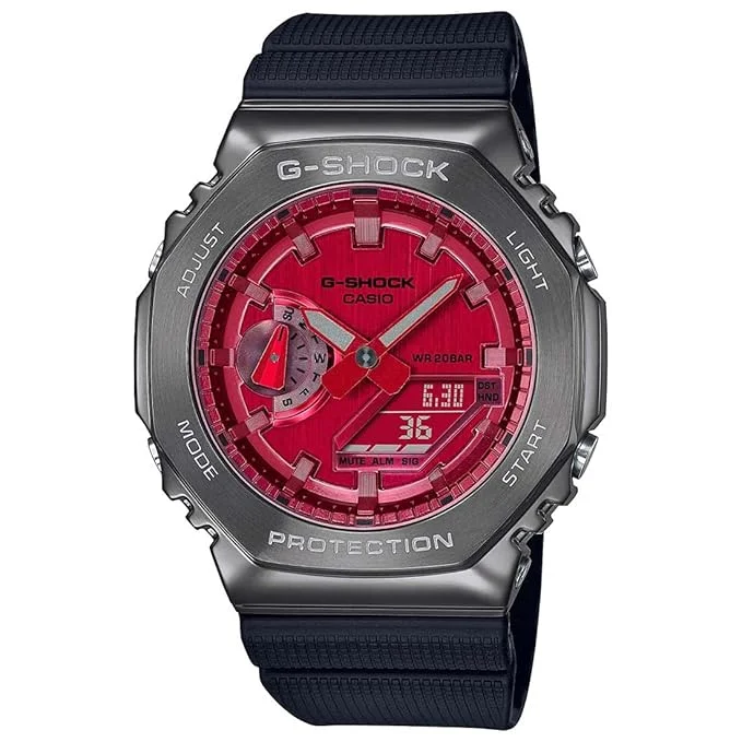 Casio G-Shock GM-2100B-4ADR Stainless Steel Bezel Red Analog-Digital Dial Black Resin Strap Men's Watch Shock and 200M Water Resistant G1161