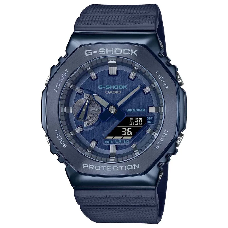 Casio G-Shock GM-2100N-2ADR Dark Blue IP Blue Analog-Digital Dial Blue Resin Strap Men's Watch Shock and 200M Water Resistant G1162