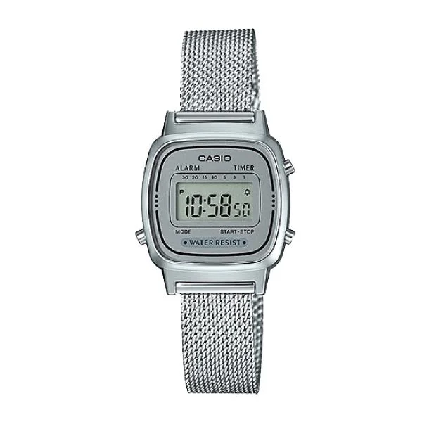 Casio Ladies' Vintage Standard Digital Silver Mesh Band Watch LA670WEM-7D LA-670WEM-7D