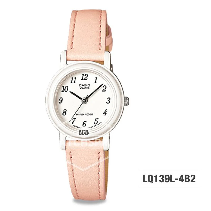 Casio Ladies' Standard Analog Orange Leather Strap Watch LQ139L-4B2 LQ-139L-4B2