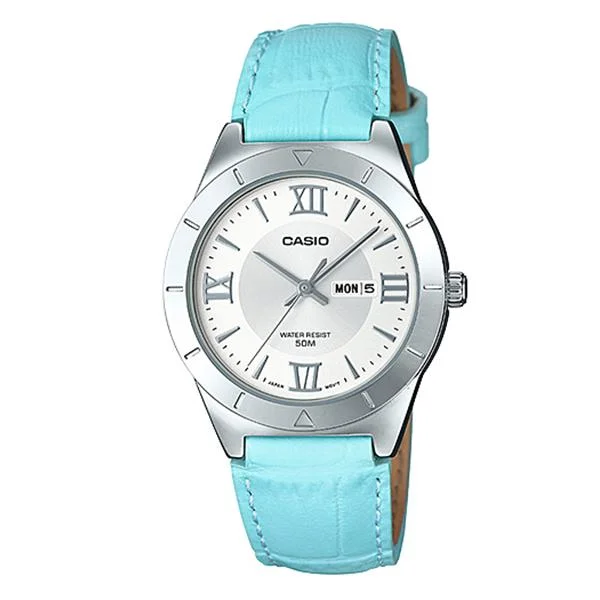 Casio Ladies' Standard Analog Blue Leather Strap Watch LTP1410L-7A2 LTP-1410L-7A2