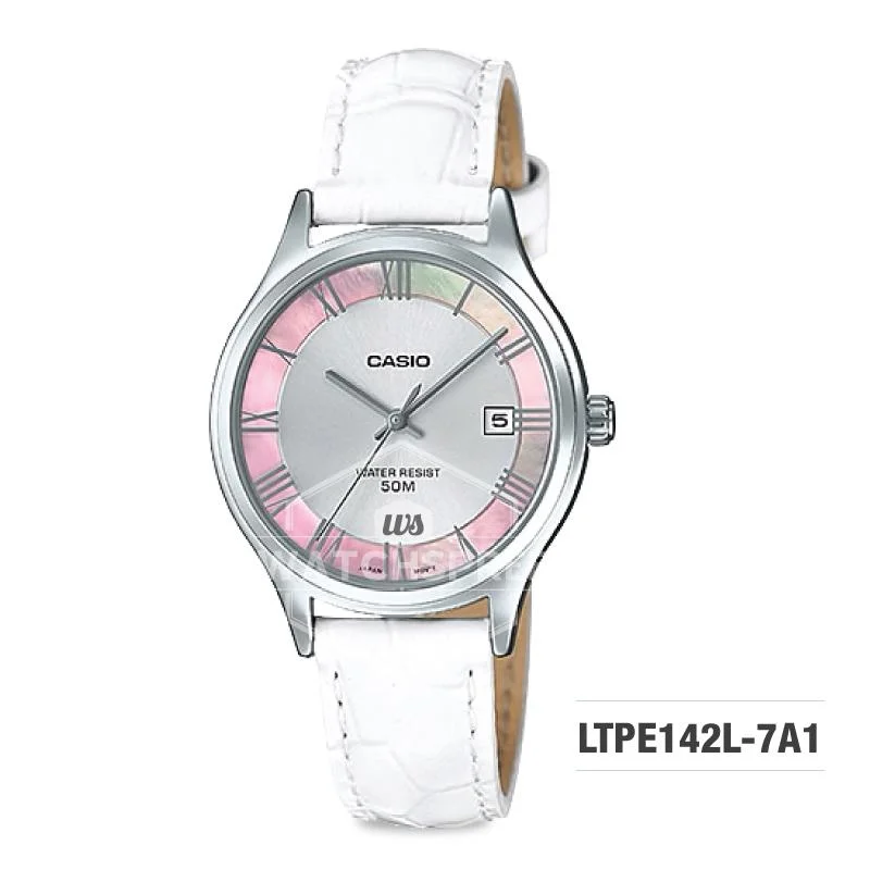 Casio Standard Analog-Ladies White Leather Strap Watch LTPE142L-7A1