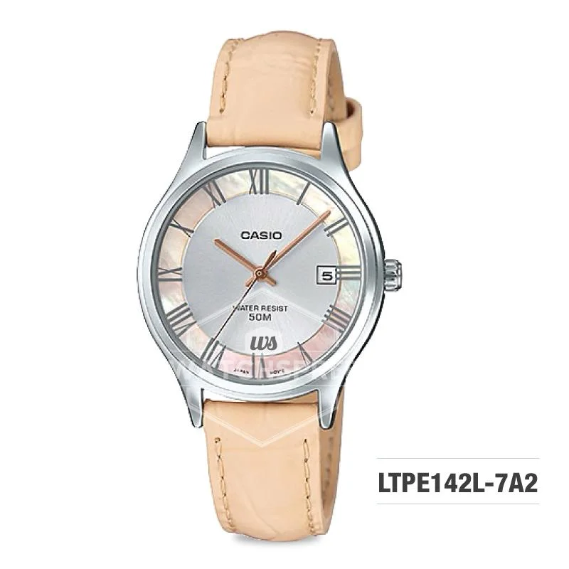 Casio Standard Analog-Ladies Beige Leather Strap Watch LTPE142L-7A2