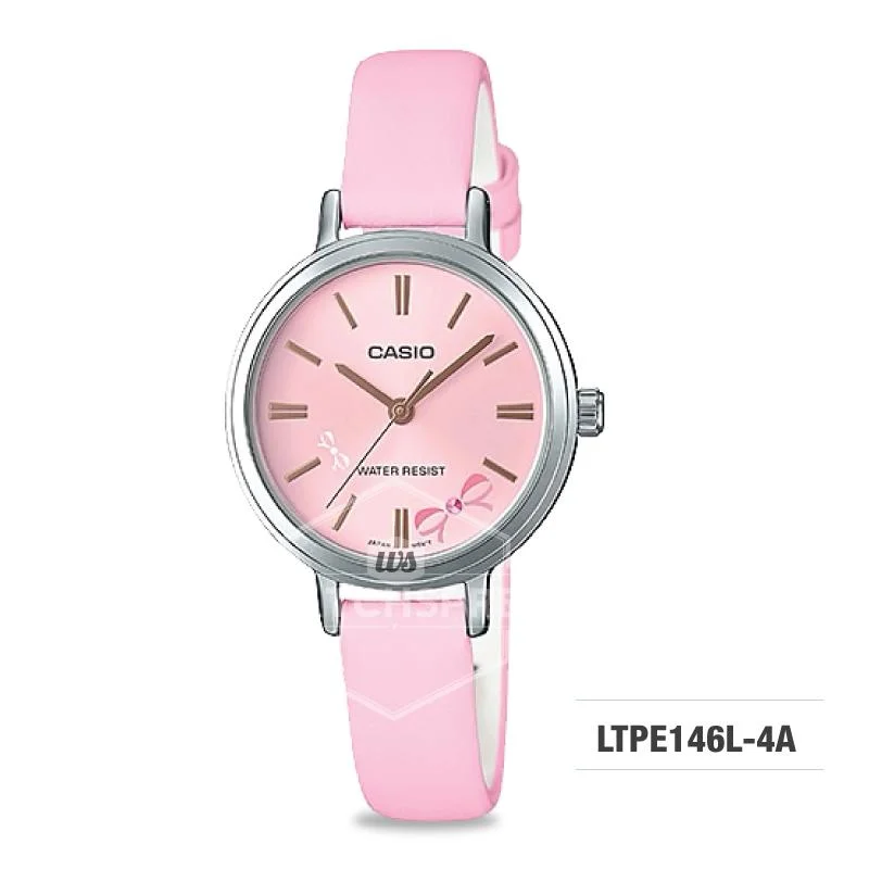 Casio Ladies' Fashion Standard Analog Pink Leather Strap Watch LTPE146L-4A LTP-E146L-4A