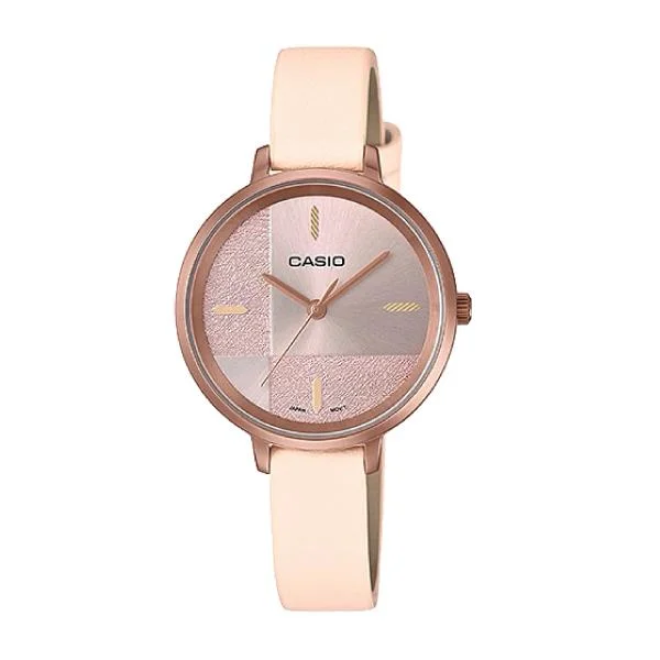 Casio Enticer Ladies' Peach Leather Strap Watch LTPE152RL-4E LTP-E152RL-4E