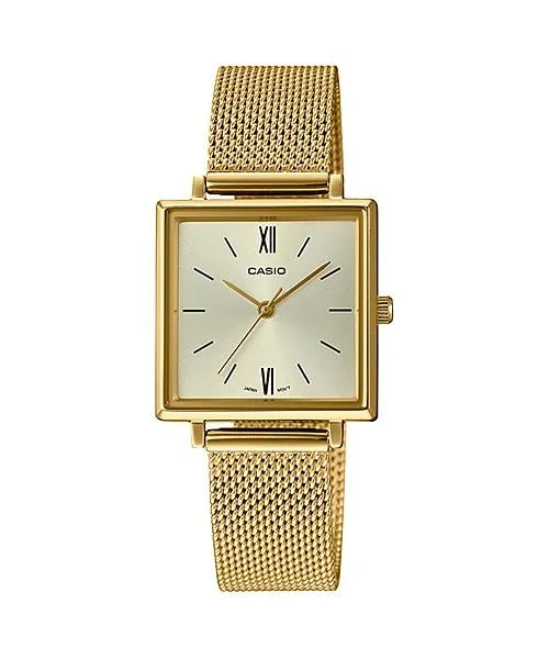 Casio Ladies' Analog Gold Ion Plated Stainless Steel Mesh Band Watch LTPE155MG-9B LTP-E155MG-9B