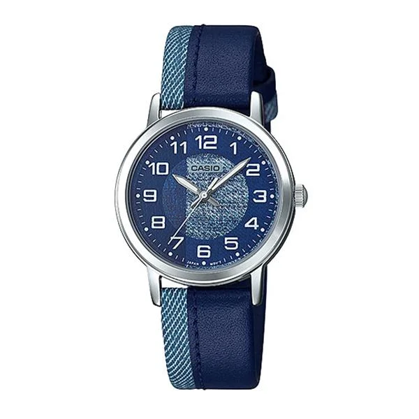 Casio Ladies' Standard Analog Blue Leather Band Watch LTPE159L-2B1 LTP-E159L-2B1