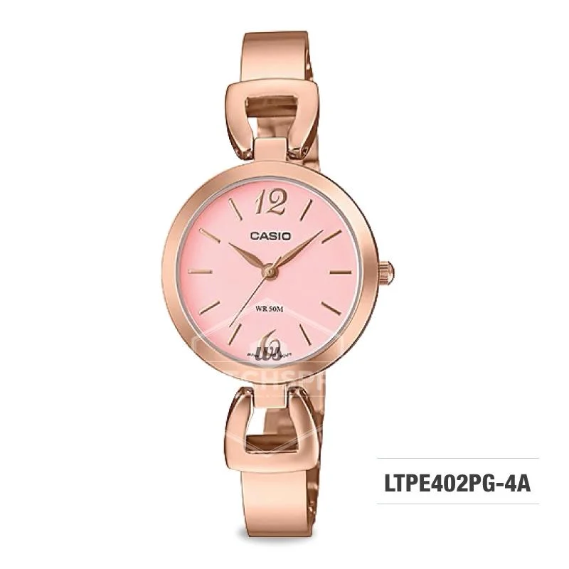 Casio Ladies' Standard Analog Pink Gold Ion Plated Band Watch LTPE402PG-4A LTP-E402PG-4A