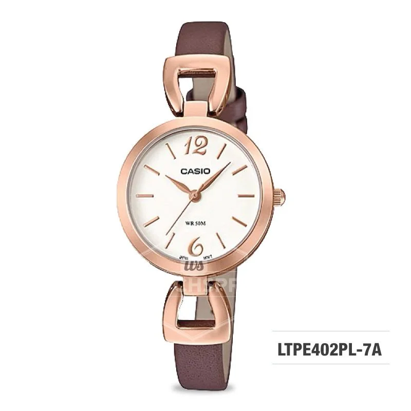 Casio Ladies' Standard Analog Brown Leather Strap Watch LTPE402PL-7A LTP-E402PL-7A