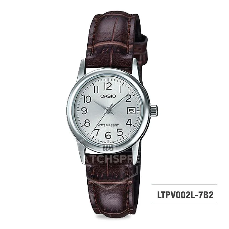 Casio Ladies' Standard Analog Dark Brown Leather Strap Watch LTPV002L-7B2 LTP-V002L-7B2