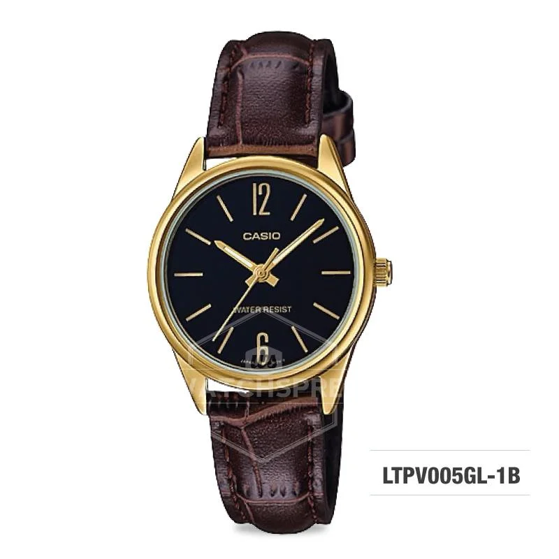 Casio Ladies' Standard Analog Dark Brown Leather Strap Band Watch LTPV005GL-1B LTP-V005GL-1B