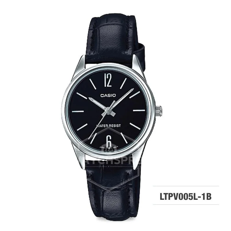 Casio Ladies' Standard Analog Black Leather Strap Watch LTPV005L-1B LTP-V005L-1B