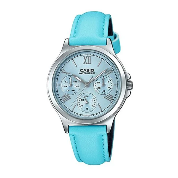 Casio Ladies' Multi-Hands Blue Leather Band Watch LTPV300L-2A3 LTP-V300L-2A3