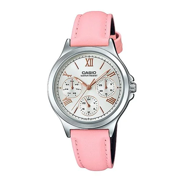 Casio Ladies' Multi-Hands Pink Leather Band Watch LTPV300L-4A2 LTP-V300L-4A2