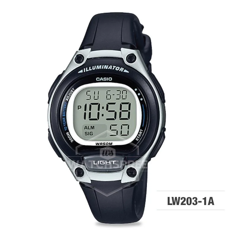 Casio Standard Digital Black Resin Strap Watch LW203-1A