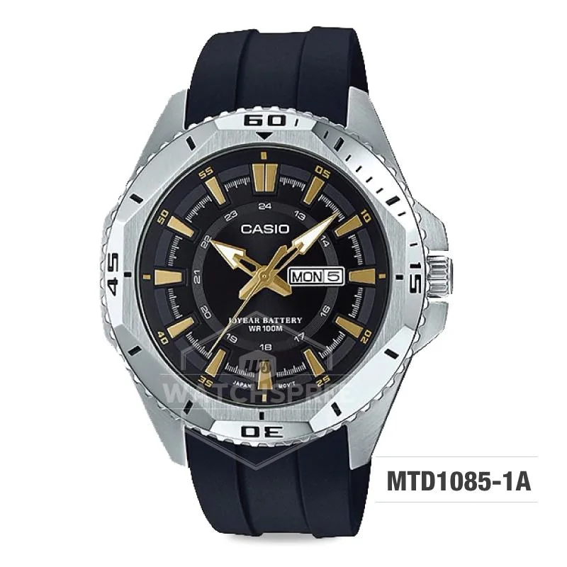 Casio Standard Analog Black Resin Strap Watch MTD1085-1A