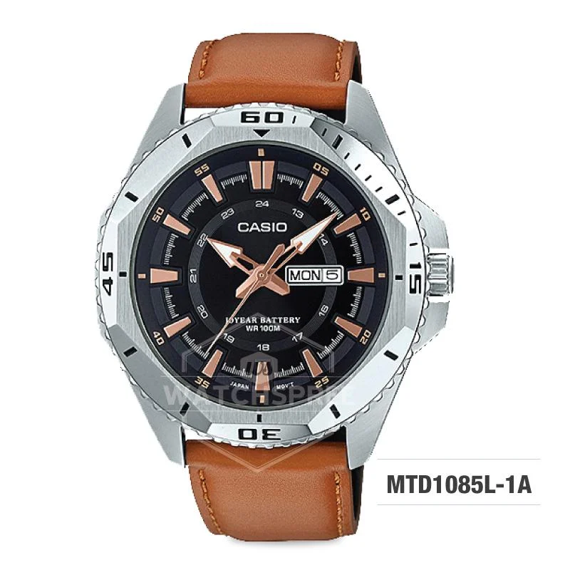 Casio Standard Analog Brown Leather Strap Watch MTD1085L-1A