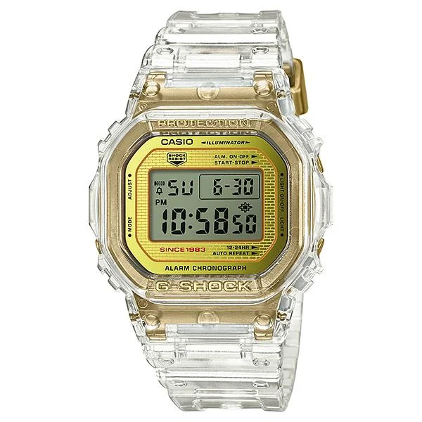 Casio G-Shock 35th Anniversary Glacier Gold Series Clear Semi-Transparent Resin Band Watch DW5035E-7D DW-5035E-7D DW-5035E-7